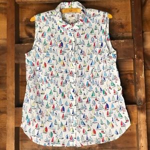 Talbots Sleeveless Boat Print Button Down